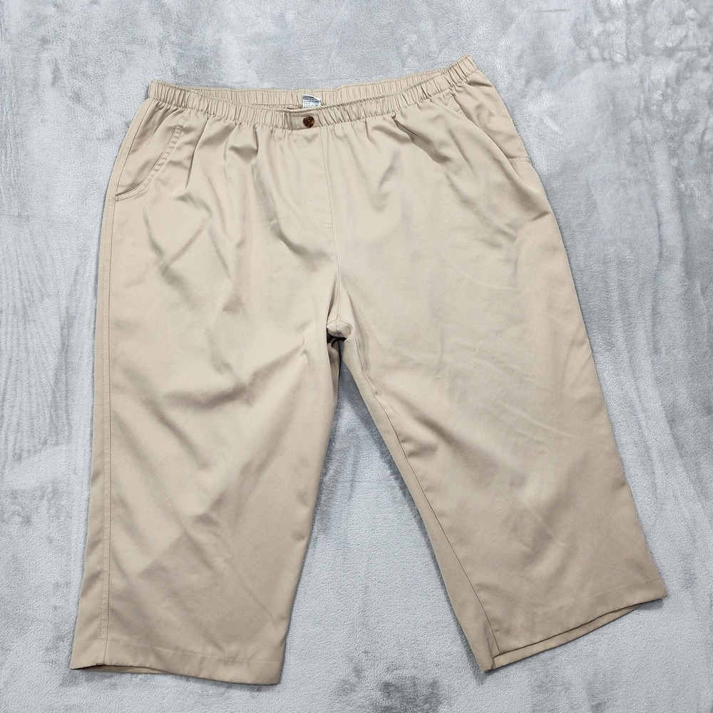 Alia Pants Womens 20W Plus Beige Pull On Capri Elastic Waist Relaxed Casual